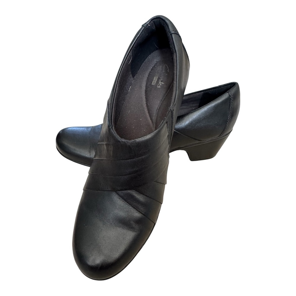 Clarks Black Leather Slip-On Low Heel Loafers